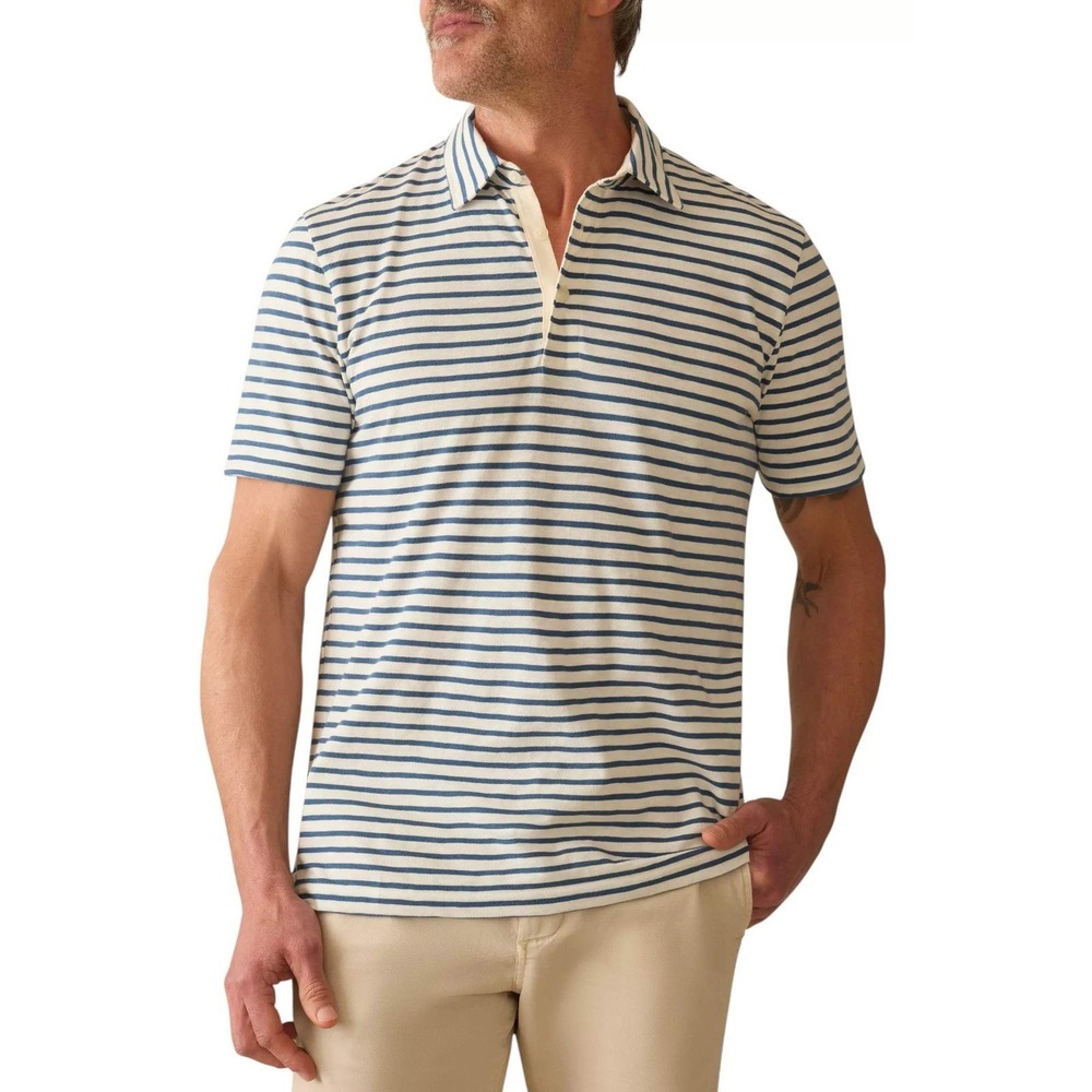 FAHERTY Sunwashed Polo Shirt XXL Ivory Breton‎ Stripe NWT Organic Cotton Coastal
